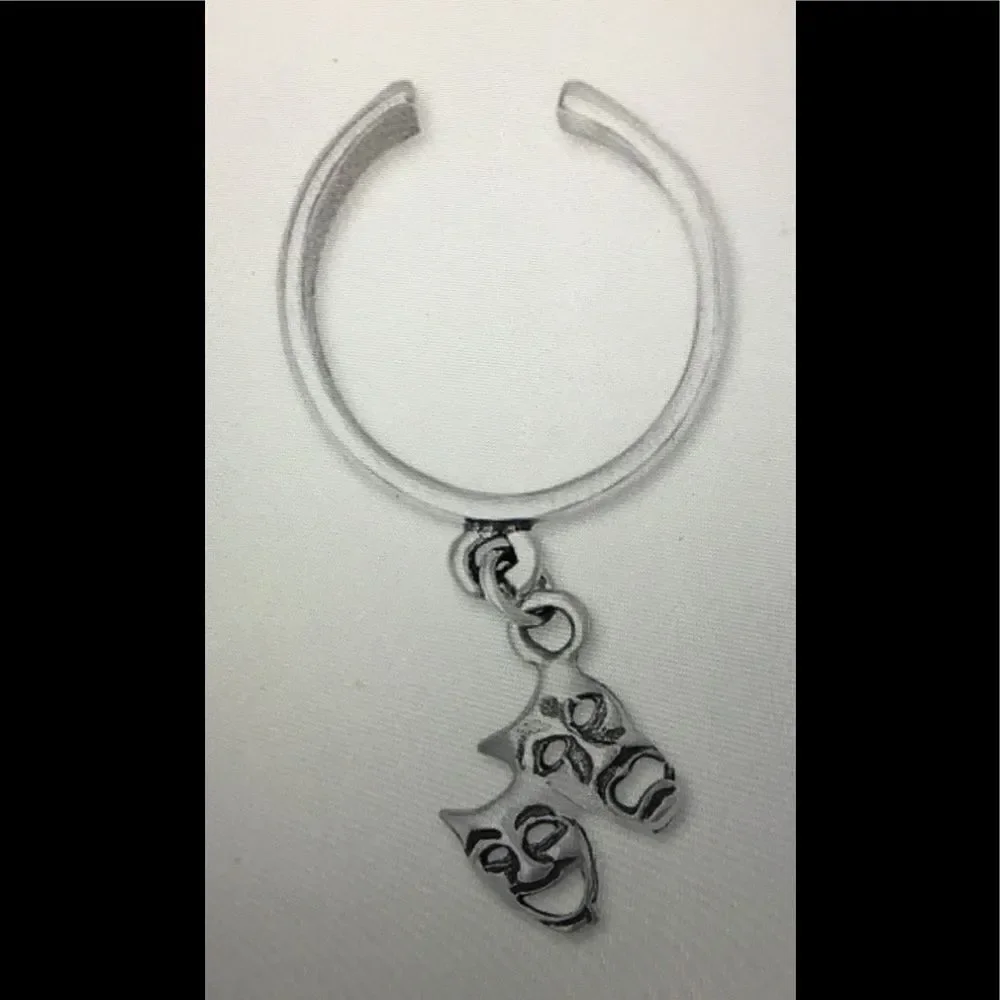 .925 Sterling Silver Drama Mask Charm Toe Ring
